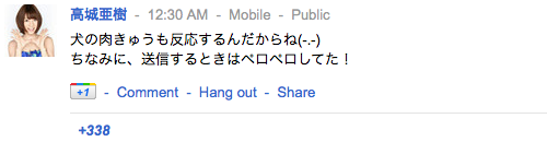 高城亜樹さんの google+ あきちゃ ぐぐたす